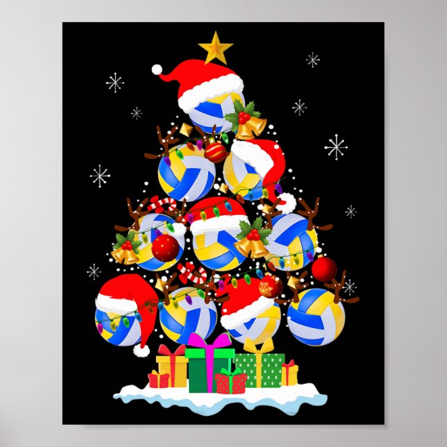 Poster Bola de Voleibol de Árvore de Natal Santa Hat Engr (Frente)
