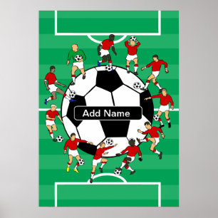 Pôster Bola e jogadores personalizados de futebol
