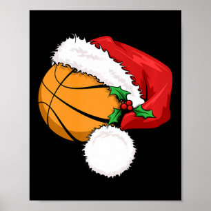Poster Bola Engraçada Basquete Santa Hat Feliz Natal Xm