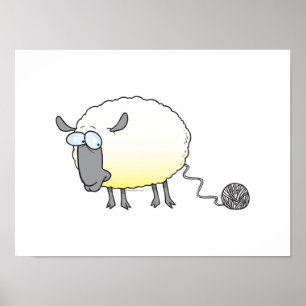Pôster bola engraçada de cartoon de ovelha clonado de fi
