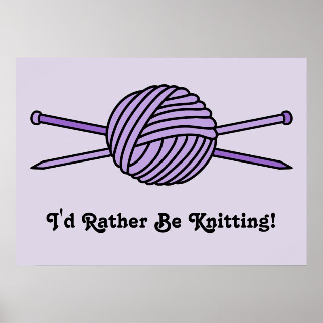 Poster Bola Roxa de Fios e Agulhas de tricô (Frente)