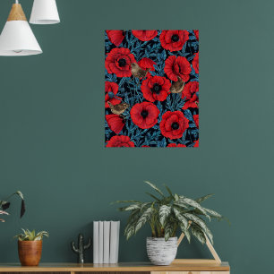 Poster Bolachas e bisnagas vermelhas, folhas azuis em pre