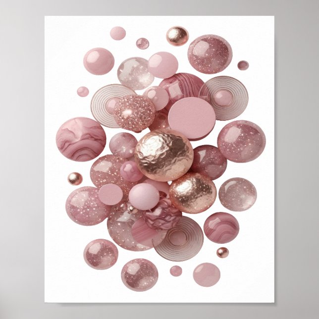Poster Bolas Cor-de-Rosa e Estrelas Prata Intensas (Frente)