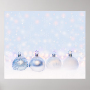 Poster Bolas de Natal de Prata Festiva na Neve