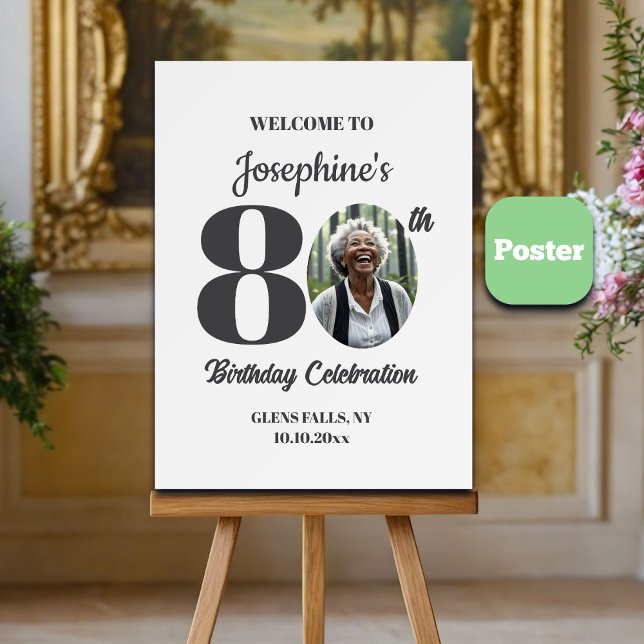 Poster Bold 80th Birthday Party Photo Welcome (Criador carregado)