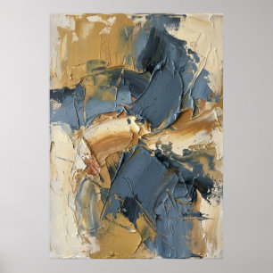 Poster Bold Abstract Impasto Azul Dourado Tons Terrosos E