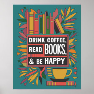 Poster Bold Abstrato "Beba café, leia livros"