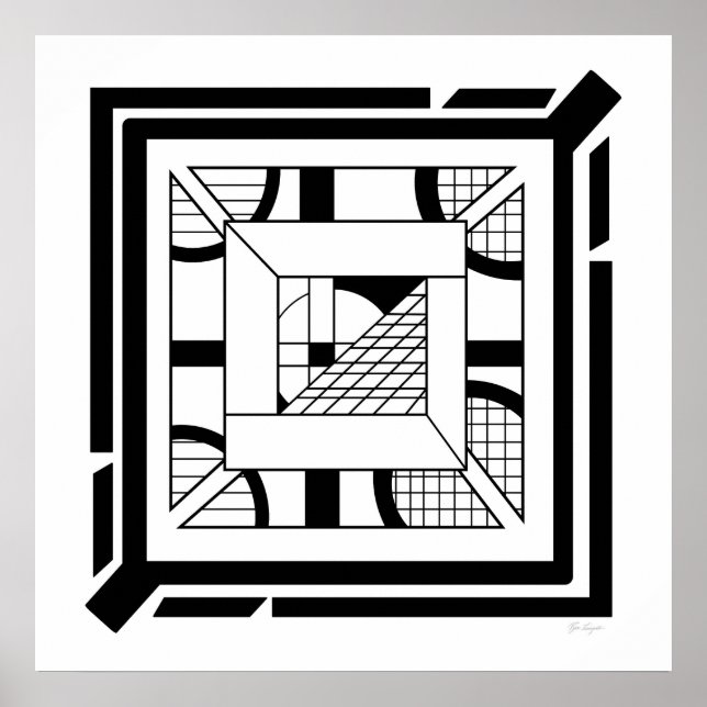 Poster Bold Black White - Arte Geométrica em Linha Abstra (Frente)