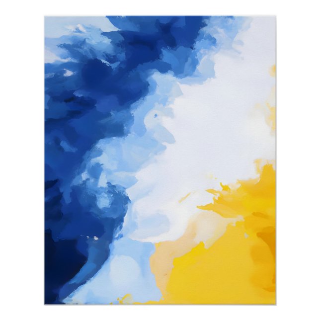 Pôster Bold Blue and Yellow Abstract Flow (Frente)