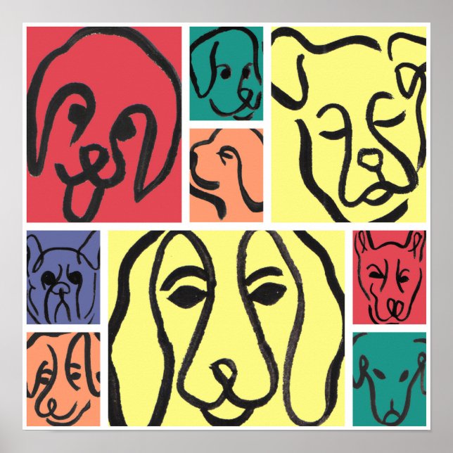 Poster Bold Color Dog Faces (Frente)