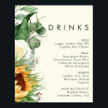 Poster Bold Country Girassol Amarelo-claro Bebidas de Cas<br><div class="desc">Este poster de bebidas de girassol amarelo de girassol é perfeito para o seu casamento clássico com celeiro de jardim de verão. Design apresenta um buquê de ouro amarelo-aquarela vintage e girassóis laranja rústicos, elegante verde-sábio, eucalipto verde, e rosa de marfim branco. O design é ideal para um casual casamento...</div>