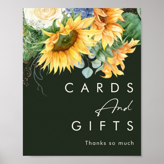 Poster Bold Country Sunflower Dark Green Cards e presente (Frente)