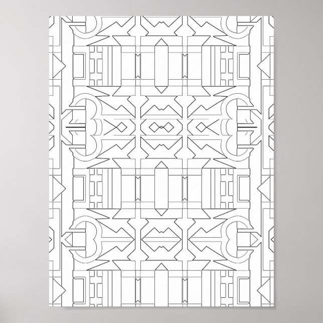 Poster Bold Geometric Deco Tile Pattern Line Art Design (Frente)