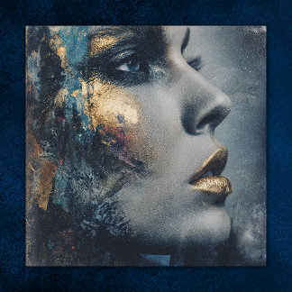 Poster Bold Gold Teal Dramatic Portrait Modern Art