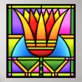 Pôster bold lotus/tulip stain glass design