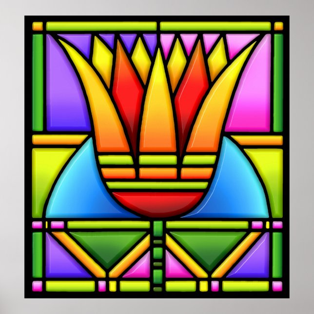 Pôster bold lotus/tulip stain glass design (Frente)