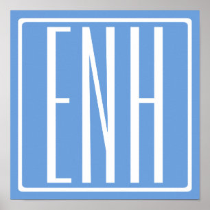 Poster Bold Modern 3 Iniciais Monograma Azul macio