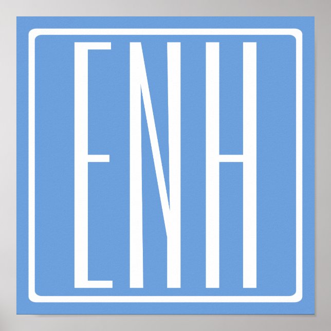 Poster Bold Modern 3 Iniciais Monograma | Azul macio (Frente)