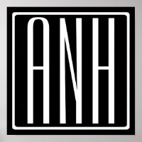 Bold Modern 3 Iniciais Monograma | Branco A Preto