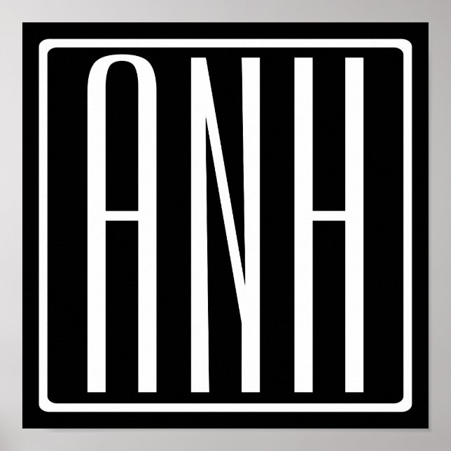 Pôster Bold Modern 3 Iniciais Monograma | Branco A Preto (Frente)