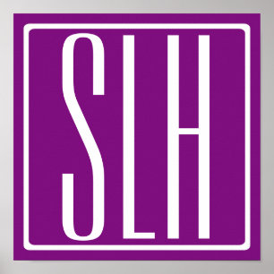 Poster Bold Modern 3 Iniciais Monograma   Branco e Roxo