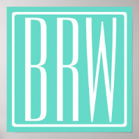 Bold Modern 3 Iniciais Monograma | Branco Em Aqua