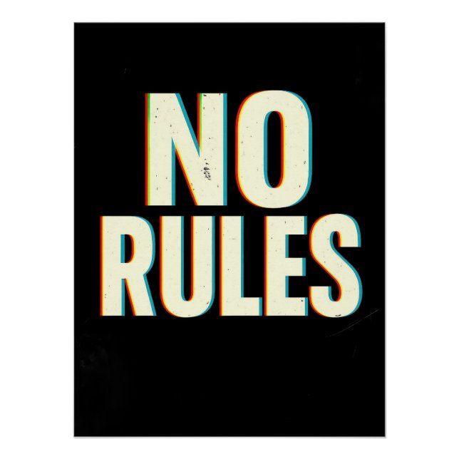 Pôster Bold "No Rules" Glitch Effect Typography Art (Frente)