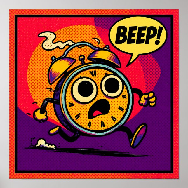 Poster Bold Pop Art Graphic: Ablaze Clock with BEEP! (Frente)