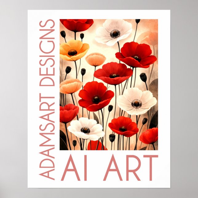 Poster Bold Poppy Bouquet – Red, White & Orange Floral (Frente)