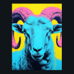 Poster Bold Ram: Neon Pop Art<br><div class="desc">Este retrato impressionante de ram funde tons de neon e estética de pop para criar uma peça central cativante. Com sua paleta azul brilhante, rosa e amarela, este trabalho de arte irradia confiança e sofisticação moderna. Perfeito para aqueles que amam uma decoração única inspirada em animais com uma reviravolta contemporânea....</div>