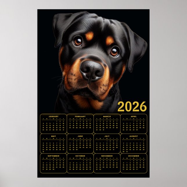 Poster Bold Rottweiler 2026 Calendar (Frente)
