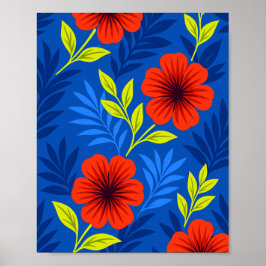 Poster Bold Vermilion Red Florals with Elegant Leaves