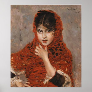 Poster Boldini - Rapariga com Shawl Vermelho