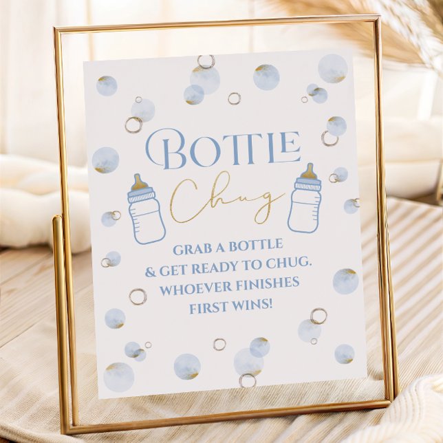 Poster Bolha Azul Brunch e Chug de Garrafa de Chá de fral (Blue Brunch Bubbly and Baby Shower Bottle Chug Poster)