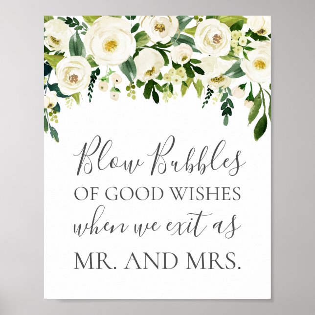 Poster Bolhas Brancas de Casamento de Flores de Bons Dese (Frente)