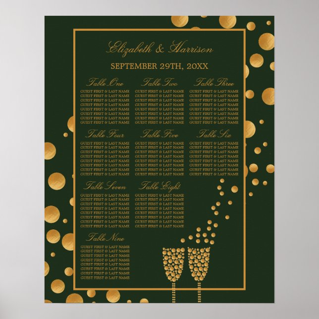 Poster Bolhas de Champanhe Douradas, Gráfico de Assentos  (Frente)