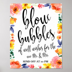 Poster Bolhas Enviam Sinal de Casamento Floral Colorida 8