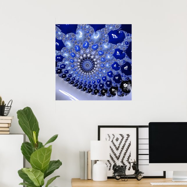 Poster Bolhas Fractais de Omã Azul abstrato (Escritório em casa)