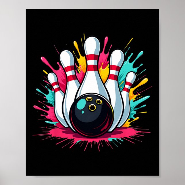 Poster Boliche Colorida do Dia da Boliche (Frente)