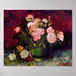 Poster Boliche com Peonies e Rosas Van Gogh de Belas Arte