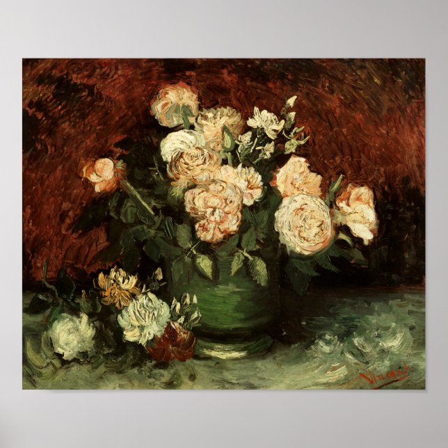 Pôster Boliche com Peonies e Rosas Van Gogh de Belas Arte (Frente)