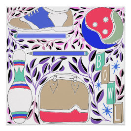 Pôster Boliche de Arte Folclórica inspirada na Vintage