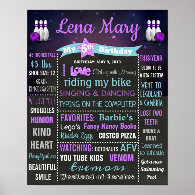 Poster Boliche de conselho de giz de aniversário (Frente)