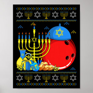 Poster Boliche Engraçada Ll Menorah E Dreidel Ugly Hanukk