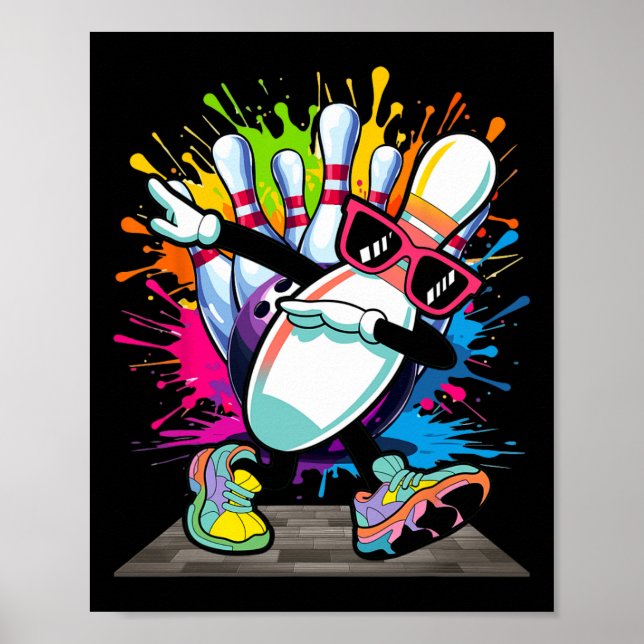 Poster Boliche Pin Dabbing Sungles Bowler Player Kids Boy (Frente)