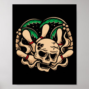 Poster Boliches Pinos Retro Caveira Skeleton Boliche Cabe