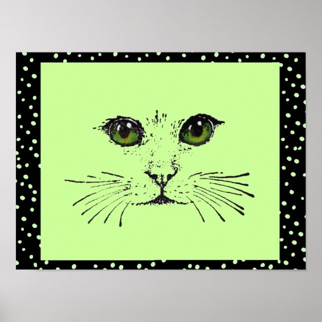 Poster Bolinhas De Olhos Intensos Com Face De Gato Preto (Frente)