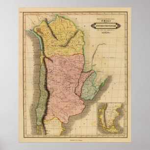 Pôster Bolívia, Chili, províncias unidas