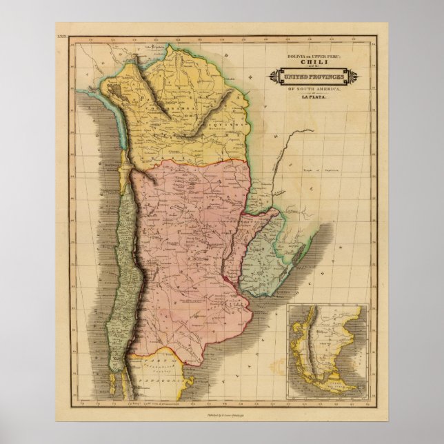 Pôster Bolívia, Chili, províncias unidas (Frente)