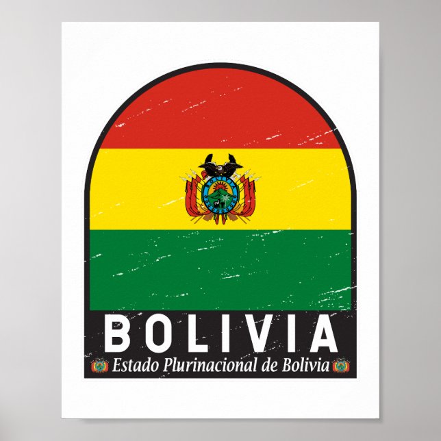 Poster Bolívia Sinalizador Emblem Em Vintage Incomodado (Frente)